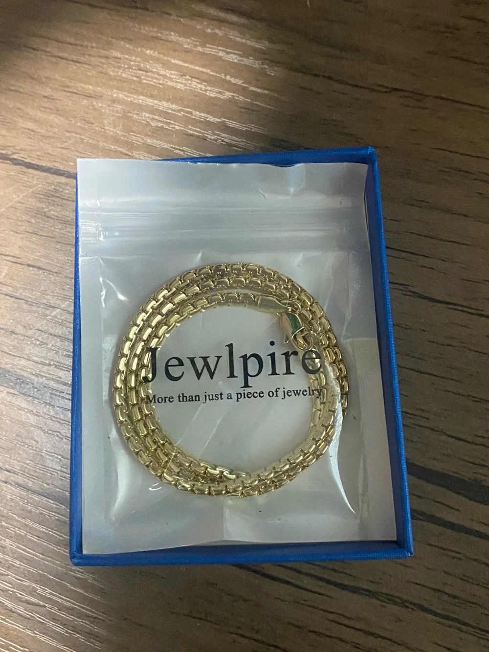Jewlpire Gold Tone Stainless Steel Box Chain Necklace 16” 4mm New in Gift Box